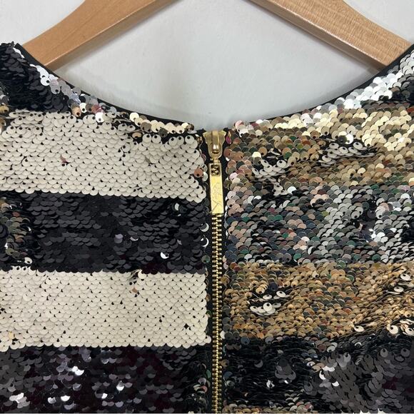 Eliza J Sequin Striped Shift Cocktail Gold Black Reversible Sequin Dress Size 8 - Picture 10 of 16
